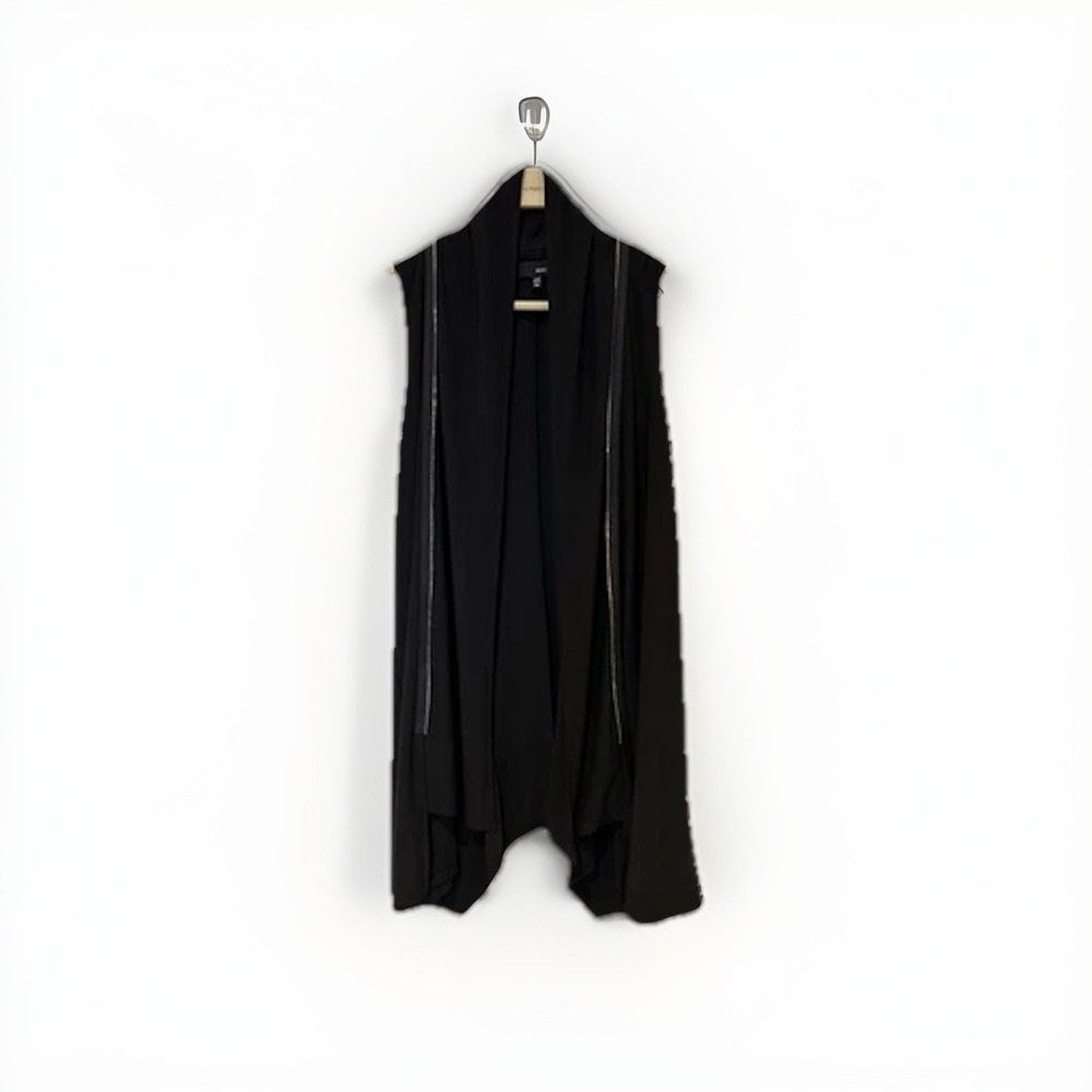 Sun Kim Vest Women XS Black Drape Neck Zipper Detail Sleeveless Cardigan SK193